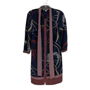 Beth Bowley Navy Multicolor Abstract Print Silk Button Up Belted Shift Dress 6